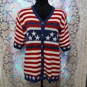 Christopher & Banks Embroidered Patriotic Americana Knit Sweater Cardigan XL